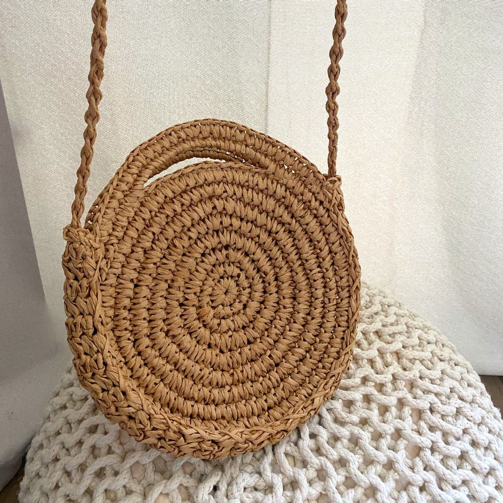 Straw Crossbody Bag Women Weave Shoulder Bag Round Summer Beach Purse